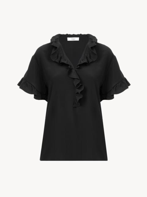 Chloé SHORT-SLEEVE RUFFLE TOP IN CRÊPE DE CHINE