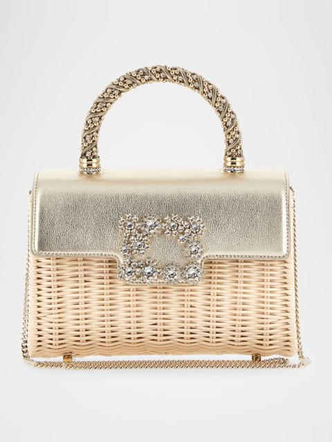 Roger Vivier Mini Strass Buckle Wicker Top-Handle Bag