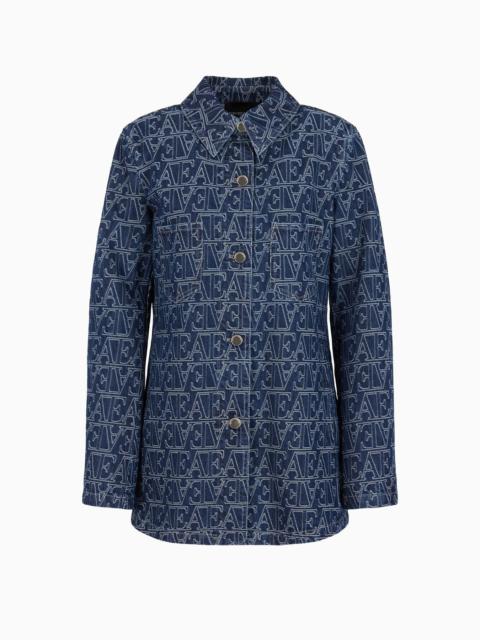 Denim shirt jacket with all-over jacquard EA logo