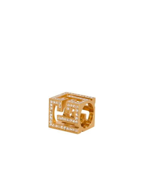 Balmain PB 3D rhinestone cube ring