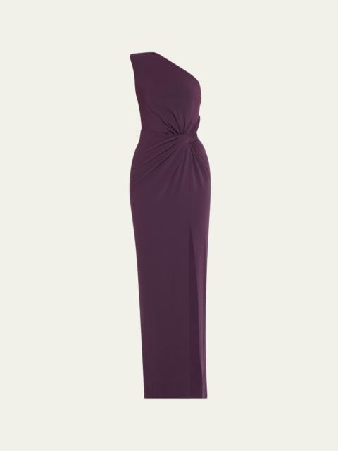 ROLAND MOURET One-Shoulder Twisted Satin Crepe Gown