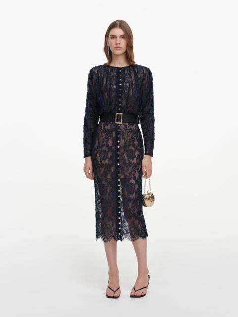 self-portrait Navy Lace Button Midi Dress