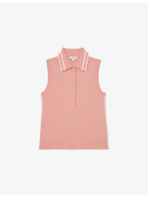 REISS Saskia Sleeveless Wool and Cashmere Polo Top