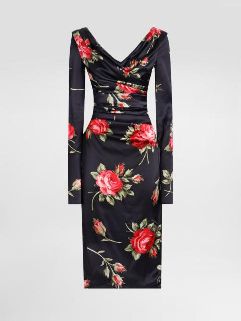 Dolce & Gabbana Rose bouquet-print draped satin dress