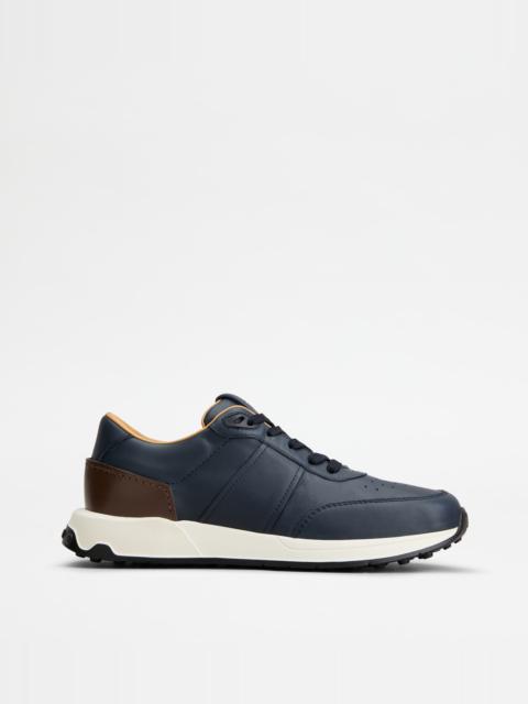 Tod's SNEAKERS IN LEATHER AND TECHNICAL FABRIC - BLUE, BROWN