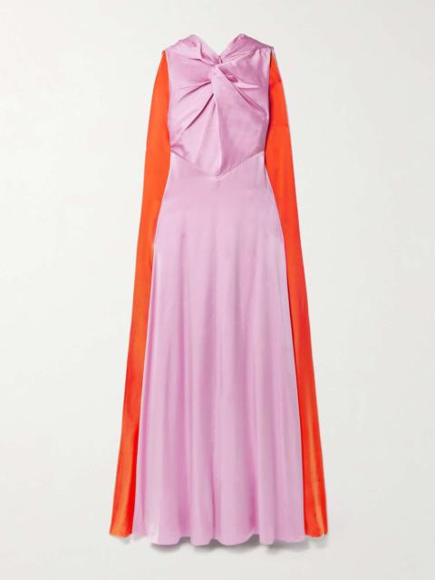 Roksanda Amanita cape-effect twist-front two-tone silk-satin gown