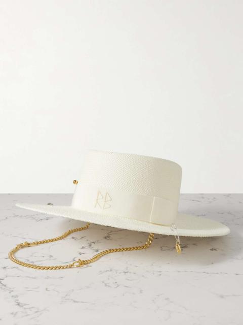 RUSLAN BAGINSKIY Gambler grosgrain-trimmed embellished straw hat Off-white