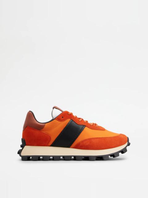 Tod's SNEAKERS TOD'S 1T IN SUEDE AND FABRIC - ORANGE, BLACK, BROWN