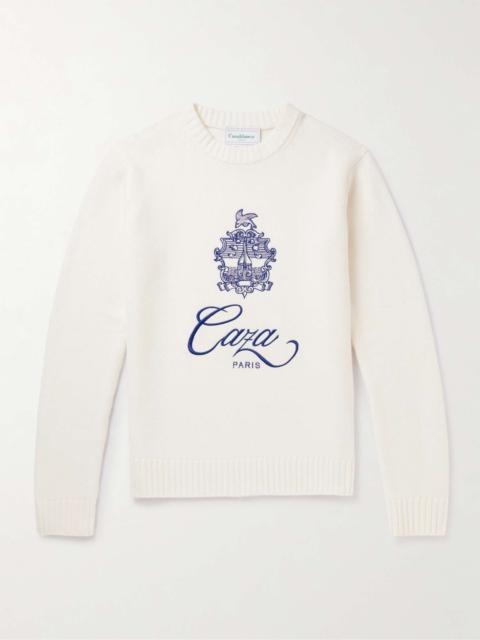 CASABLANCA Logo-Embroidered Merino Wool and Cashmere-Blend Sweater