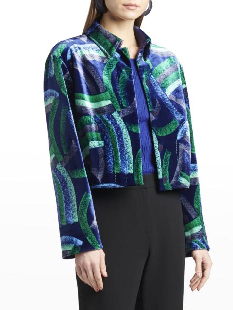 GIORGIO ARMANI Abstract-Print Velvet Crop Jacket