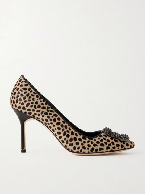 Manolo Blahnik Hangisi 90 embellished leopard-print calf hair pumps Leopard print