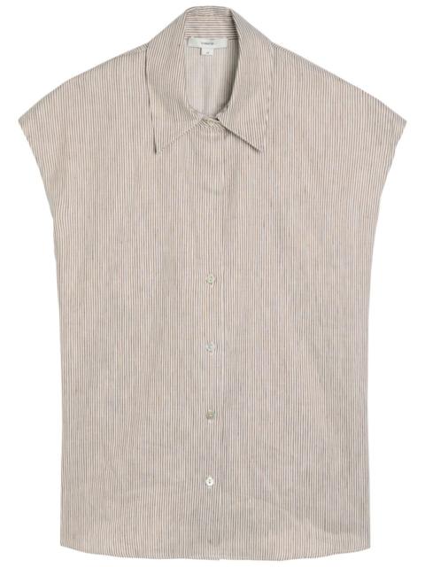 Vince Vince Ticking Striped Linen and Cotton-blend Blouse