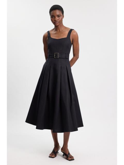 KAREN MILLEN Petite Premium Cotton Tailored Fabric Belted Buckle Midi Dress