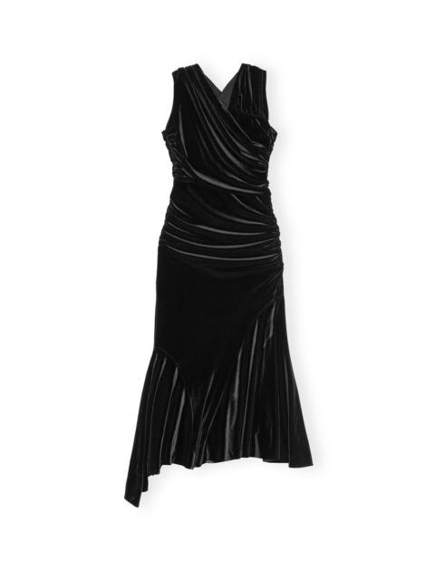 GANNI BLACK VELVET RUCHED DRESS