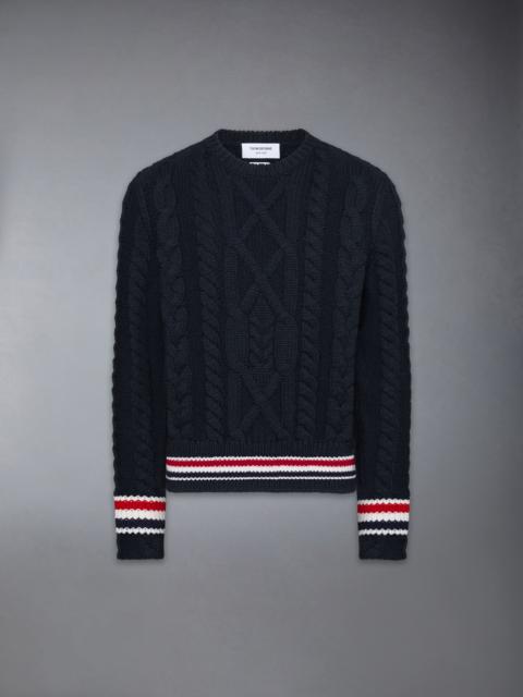 Thom Browne ARAN CABLE STITCH MERINO WOOL PULLOVER