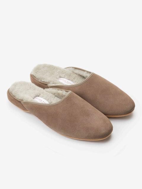 Derek Rose Men's Mule Slippers Douglas Suede Sheepskin Beige