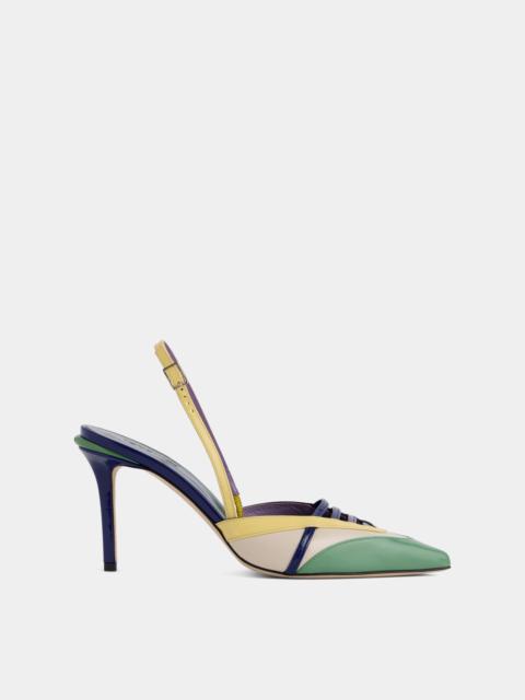 rabanne SLINGBACK PUMPS IN MULTICOLORED GREEN PATENT LEATHER