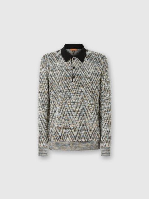Missoni Long-sleeved polo shirt in slub pattern wool