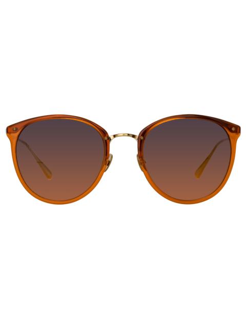 LINDA FARROW MEN'S CALTHORPE OVAL SUNGLASSES IN ORANGE