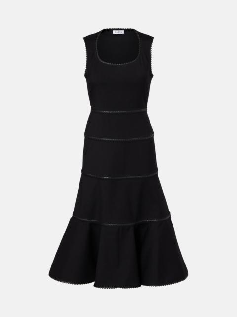 Alaïa Leather-trimmed wool midi dress