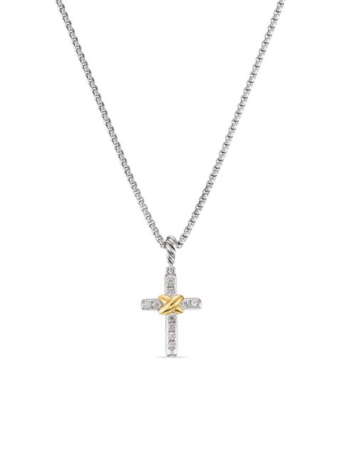 DAVID YURMAN Women's Petite Cross Necklace in Sterling Silver with 18K Yellow Gold with Diamonds, 20.8mm - Diamon