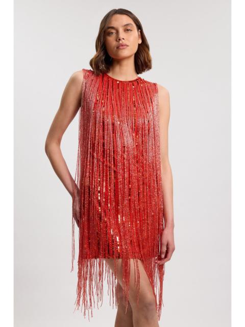 KAREN MILLEN Beaded Fringed Sleeveless Woven Midi Dress