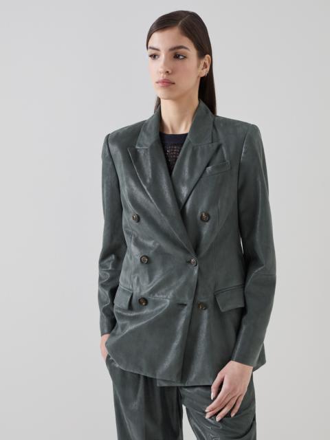 Brunello Cucinelli Wet-effect suede blazer with monili
