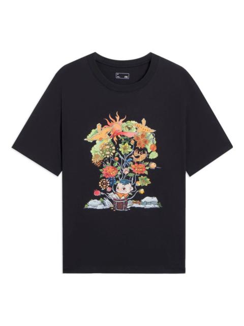 Li-Ning Floral Cartoon Graphic T-shirt 'Black' AHSS753-4