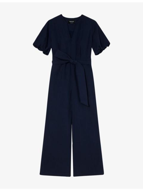 WHISTLES V-Neck Tie-Waist Linen-Blend Jumpsuit