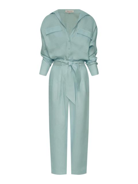 ANDRES OTALORA Lo Natural Belted Linen Jumpsuit light blue