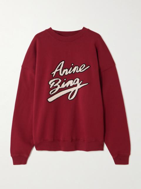 ANINE BING Miles Appliquéd Chenille-trimmed Cotton-jersey Sweatshirt