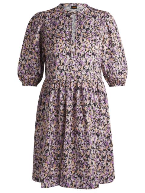 BOSS CROPPED-SLEEVE DRESS IN HAMMERED SATIN WITH SEASONAL PRINT