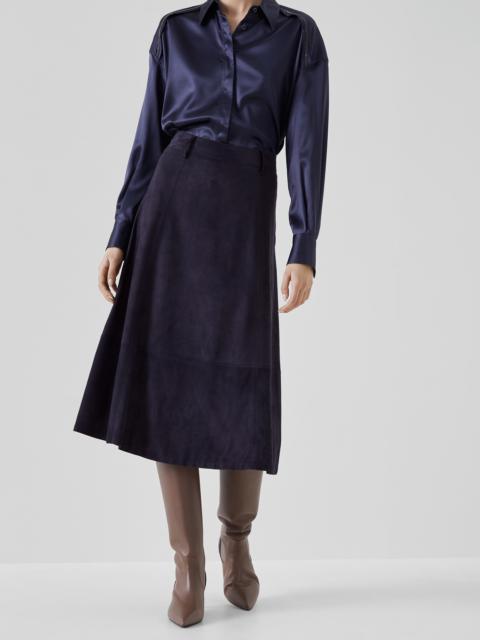 Brunello Cucinelli Suede A-line midi skirt