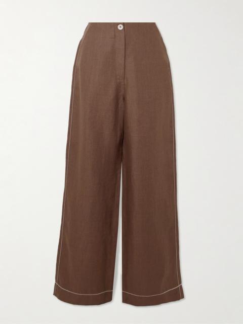 BONDI BORN® Varenna Herringbone Organic Linen Straight-leg Pants