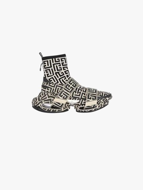Balmain Bicolor knit and suede B-Bold high-top sneakers with straps