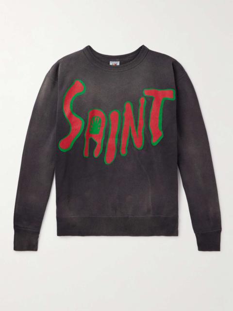 SAINT M×××××× Distressed Logo-Print Cotton-Jersey Sweatshirt