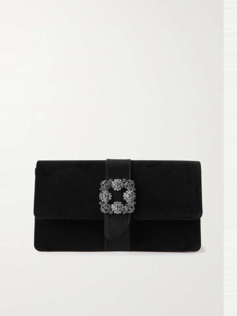 Manolo Blahnik Capri crystal-embellished satin-trimmed velvet clutch