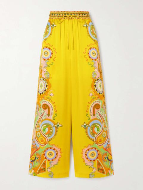 Pinball printed silk-satin wide-leg pants