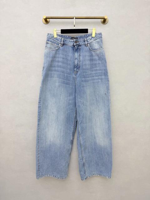 BALENCIAGA Balenciaga 2025 Baggy Distressed Leather Patch Washed Whiskered Wide-Leg Denim Jeans