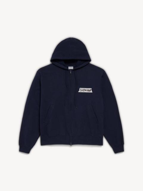 BALENCIAGA Men's Masking Tape Oversized Zip-up Hoodie in Navy