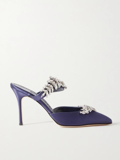 Manolo Blahnik Lurum 90 Crystal-embellished Satin Mules
