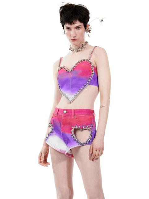 AREA CRYSTAL TRIM OMBRE DENIM HEART TOP