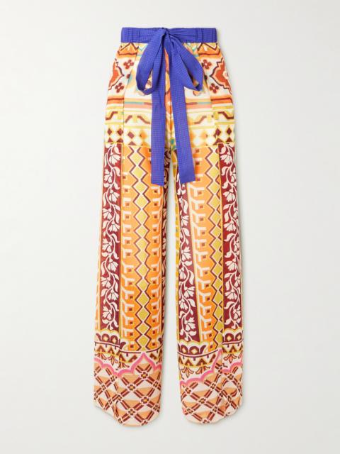 Etro Belted Printed Satin-jacquard Wide-leg Pants