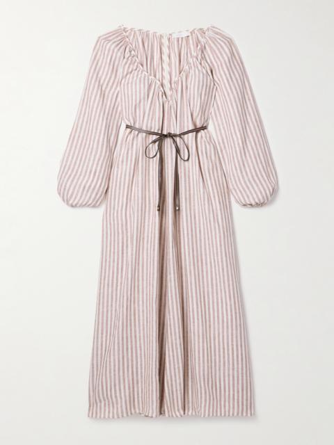 Zimmermann Cascadian Oversized Belted Striped Linen Maxi Dress