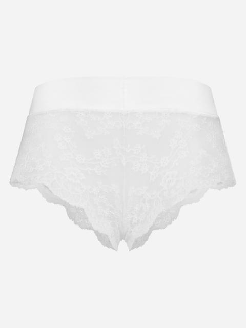 Lace high-waisted panties with satin waistband