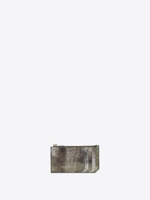saint laurent paris fragments zip card case in metallic brushed leather