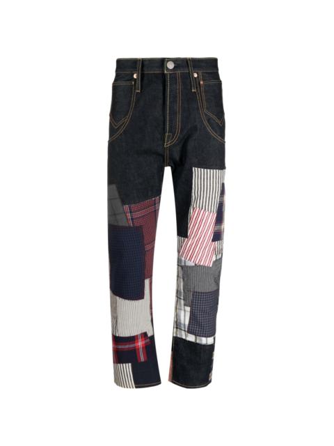 patchwork-detailing straight-leg jeans