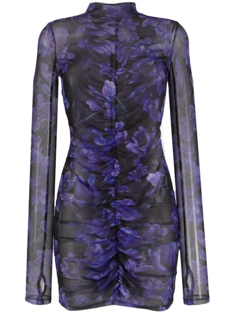 PHILIPP PLEIN floral-print long-sleeve ruched minidress