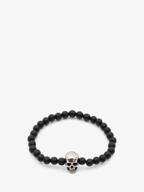 Alexander McQueen Skull Beaded Bracelet in Black/silver