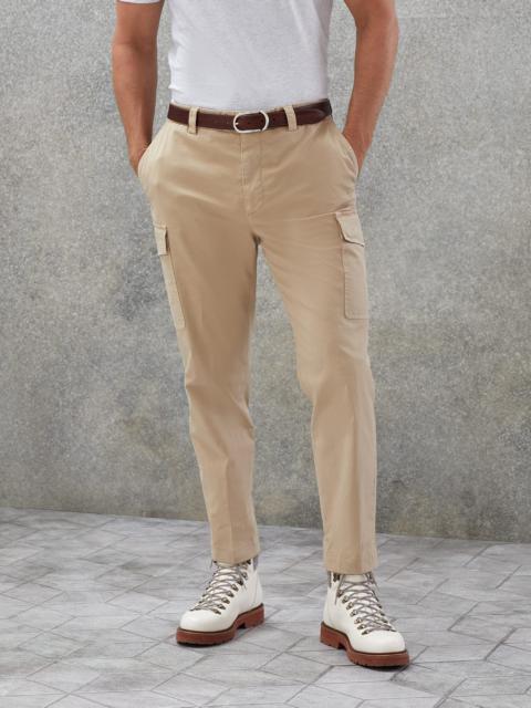 Brunello Cucinelli Garment-dyed leisure fit trousers in American Pima comfort cotton gabardine with cargo pockets